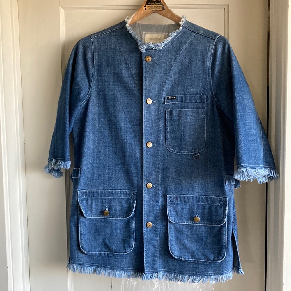 Zow Zow “I Love My Life” Denim Jacket 3/4 Sleeve Frayed Edges